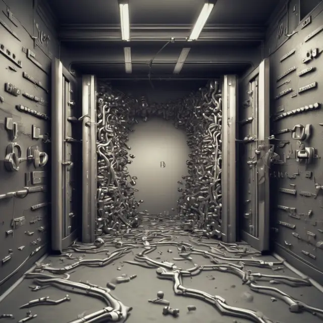 Bank vault releasing letters of credit as a river between buyers, sellers, and banks