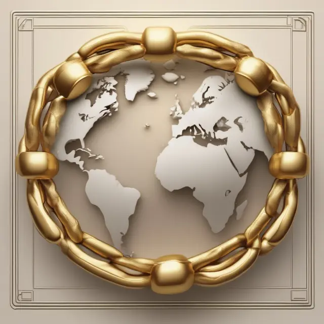 Image: Golden links symbolizing transferable letters of credit connecting buyers and sellers from around the world during international transactions.