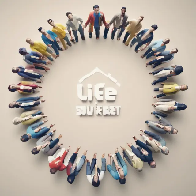 An illustration of people and reinsurers joining together to create a protective shield, representing the pooling of risks in life insurance for effective financial protection