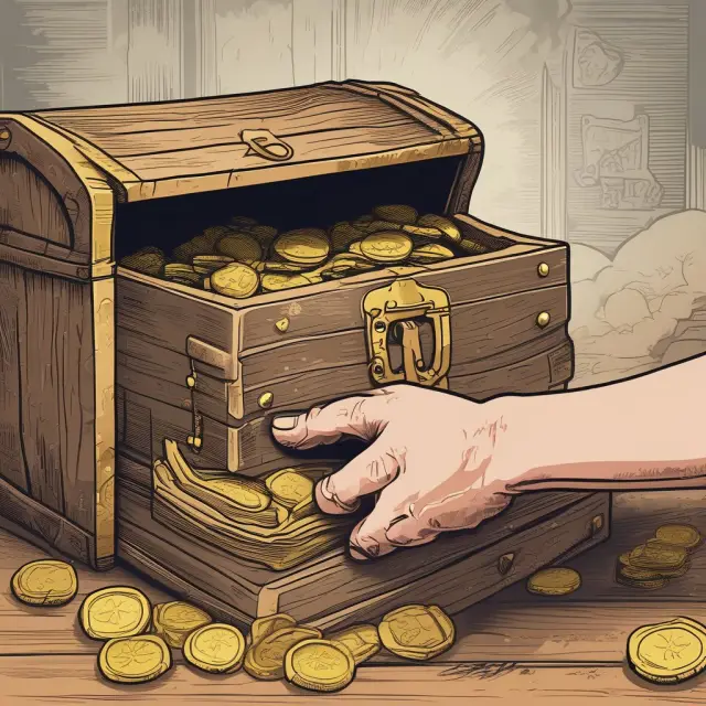 A hand extending gold coins from a treasure chest, symbolizing transfer payments providing financial support to those in need