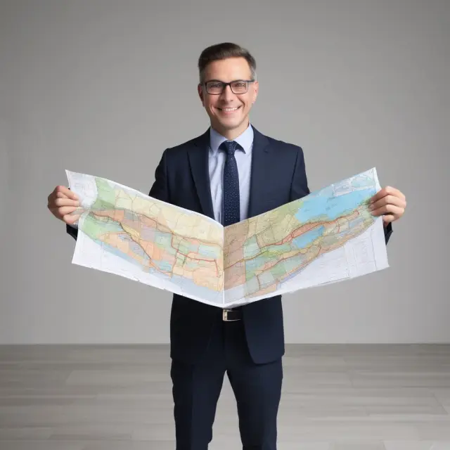 An investor consulting with tax professionals and attorneys around a map depicting various transfer tax planning strategies