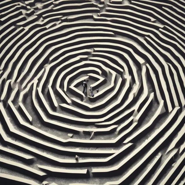 An investor wearing a thinking cap, exploring a maze symbolizing transfer taxes while carrying a tax return and a map