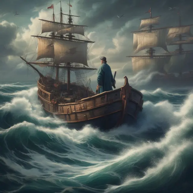 An accountant in a calm harbor, using consolidation techniques and cost accounting procedures to shield a global company from the stormy sea of translation risks
