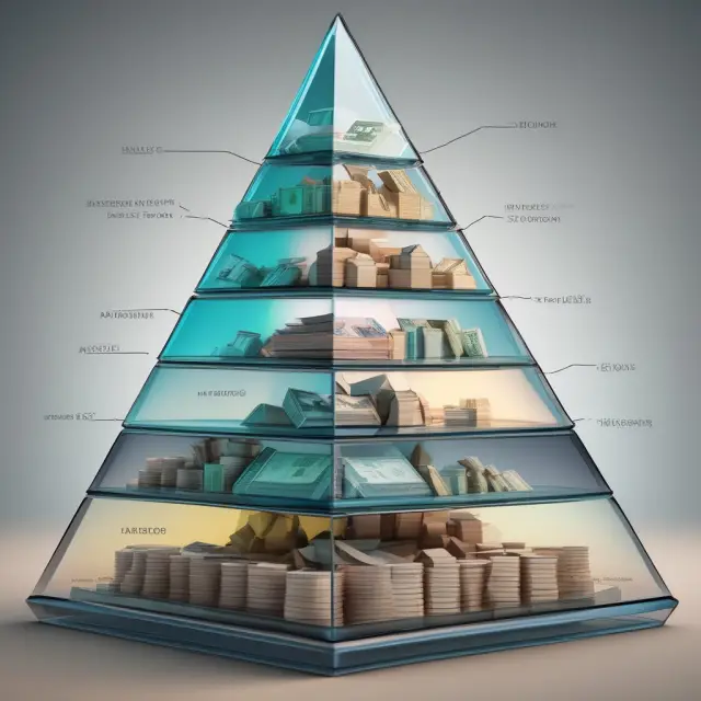 Transparent pyramid displaying essential financial reports: income statement, balance sheet, cash flow statement, stockholders