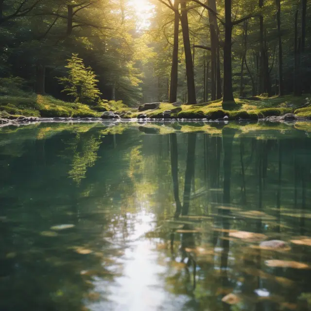 Clear pond reflecting transparent financial reports, SEC logo as a watchful protector