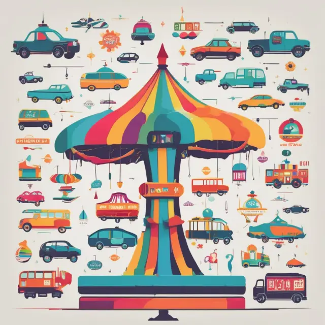A rotating carousel featuring logos of Dow Jones Transportation Index