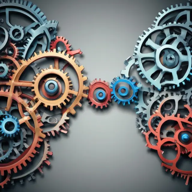 Visual comparison of the Dow Jones Transportation Average (DJTA) and S&P Transportation Select Industry Index gears interconnected, symbolizing their roles in tracking transportation stocks.