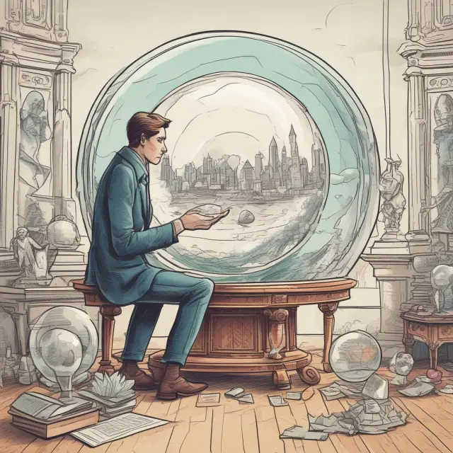 Founder examining a crystal ball, illustrating the importance of setting milestones for a successful traunch investment.