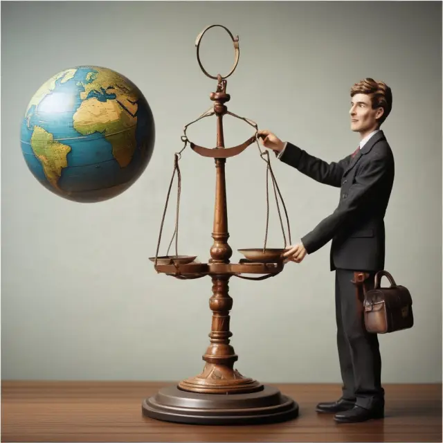 A person balances a fragile globe atop a scale, with one hand symbolizing trip cancellation insurance and the other representing unforeseen circumstances.