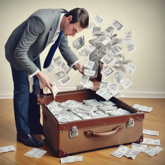 A businessperson presenting their tax home with a suitcase of receipts for travel expenses, emphasizing record-keeping and IRS regulations.