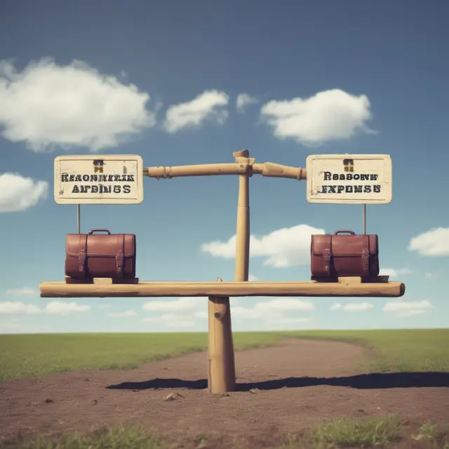 A seesaw with reasonable travel expenses on one side and unreasonable expenses on the other, symbolizing the importance of maintaining a balance in business travel costs