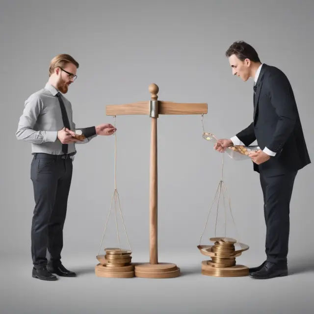 An investor holding scales to calculate discount yield next to another investor using an abacus for investment yield comparison