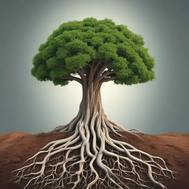 Tree with roots extending through yield curve layers, representing T-bond maturities and stability