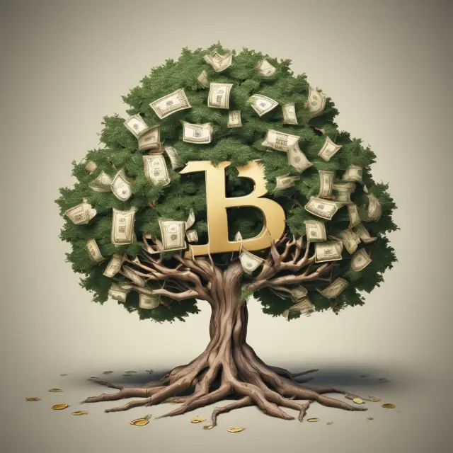 Tree with a golden U.S. dollar branch reaching towards it, representing the stability and growth potential of Treasury Bond investments.