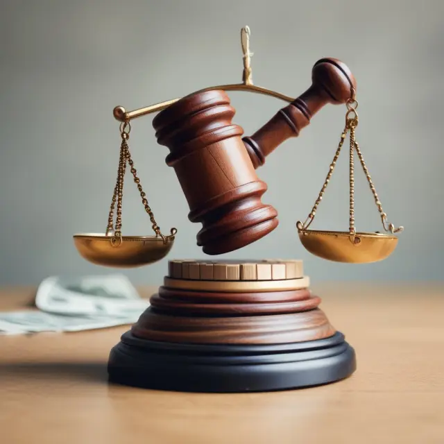 Visual representation of the $100 minimum investment in TreasuryDirect, illustrated as a scale balancing between a pile of hundred-dollar bills and an auction gavel.