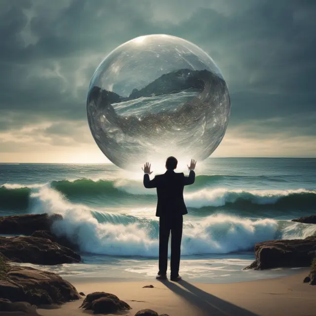 Treasurer holding a crystal ball, new Treasury securities forming in waves