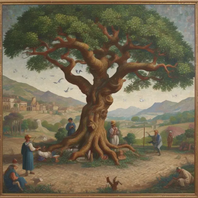 Artwork displaying Treasury bond auction information as a mosaic of maturing trees, representing long-term investment opportunities