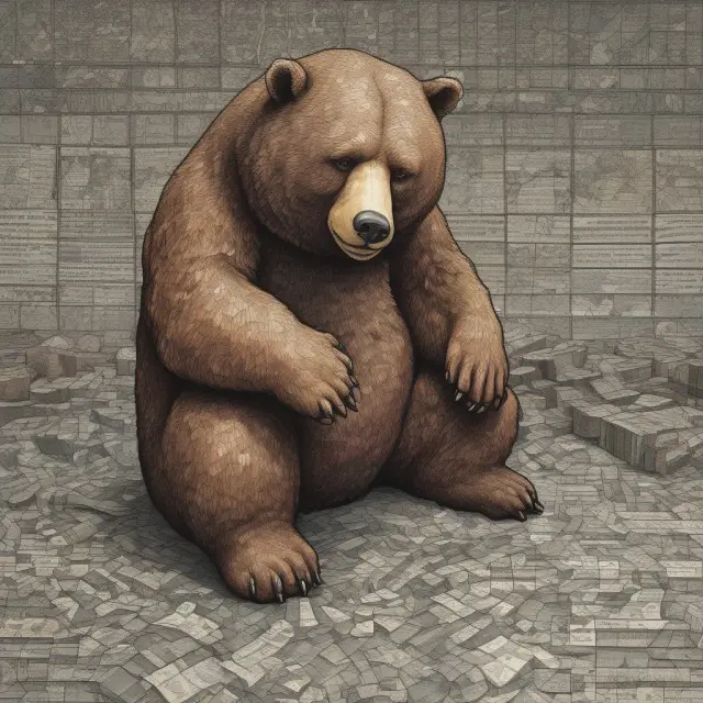 A bear, representing the treasury stock, reaches out with its claws to reduce the equity pieces in a balance sheet mosaic