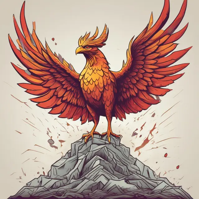 A mythical phoenix rising, symbolizing enhanced EPS due to reduced outstanding shares on a pile of financial statements