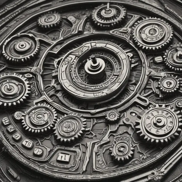 A calculator working with a complex system of gears representing options, warrants, and shares.