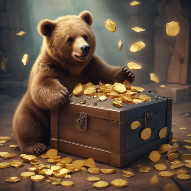 A treasury bear releasing golden shares from a chest, depicting the impact of the treasury stock method on calculated EPS.