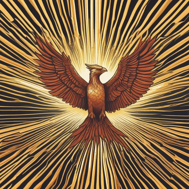 A phoenix rising from a pool of gold coins symbolizing Treasury STRIPS, representing safety, flexibility, and rebirth.