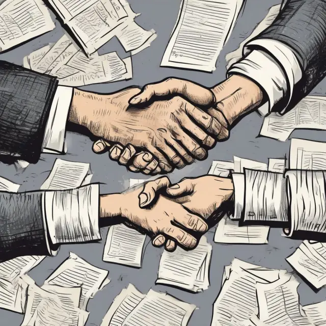Two hands shaking on contracts, illustrating the partnership between a ceding company and a reinsurer in treaty reinsurance.
