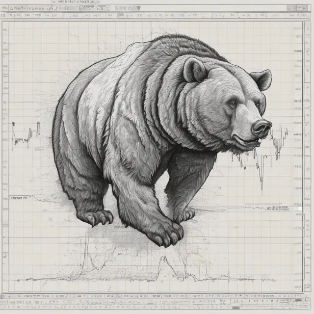 A bear market storm depicted as turbulent clouds brewing above a financial chart, illustrating lower swing lows and highs as potential resistance and support
