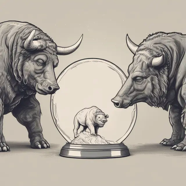 Bull and bear examining Treynor Ratio crystal ball, representing investment analysis