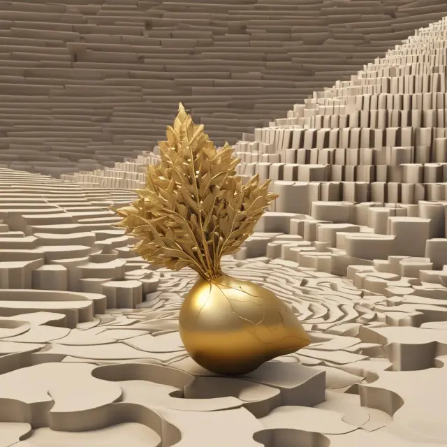 A golden acorn falling through rippling economic graphs, representing the debate over trickle-down economics and its potential impact on income inequality.