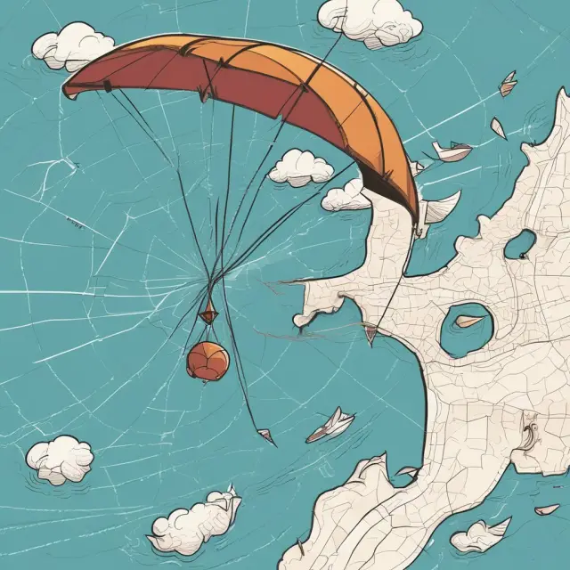 A kite symbolizing risk management sails above financial charts and market data, representing effective strategies for navigating turbulent economic conditions.