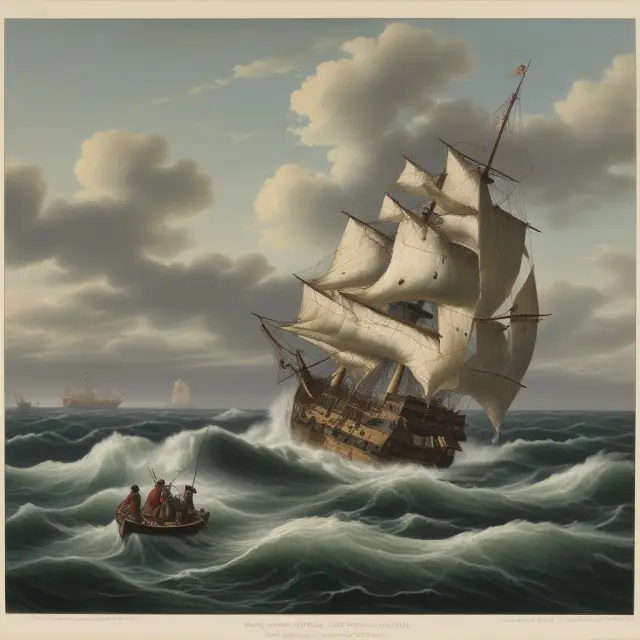 A sailing ship maneuvering through a trilemma sea, guided by modern economists