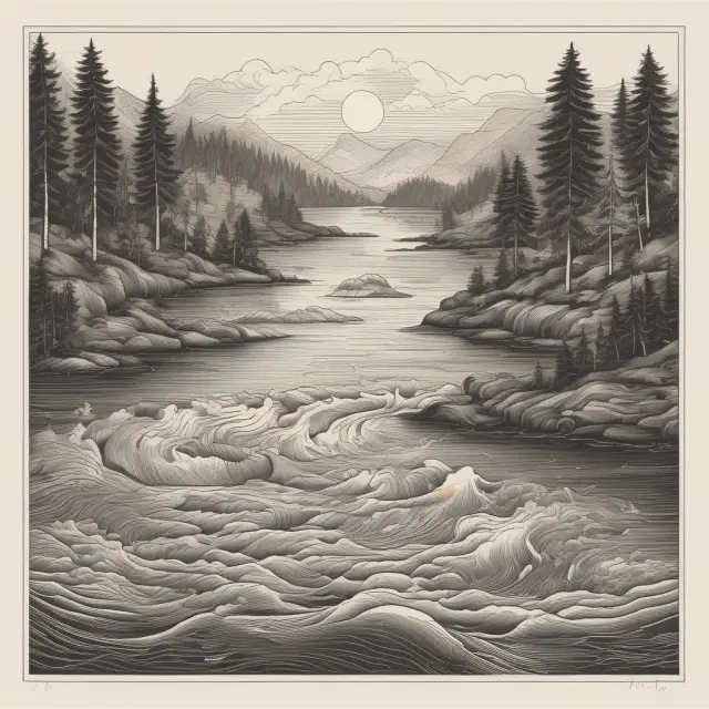 A calm river with some stones removed, illustrating the impact of trimming extreme values on financial data.