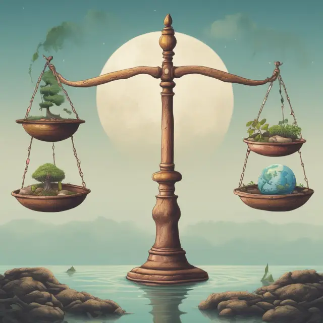 A set of scales tipping equally between profit, people, and planet symbols, symbolizing the Triple Bottom Line approach to measuring financial success