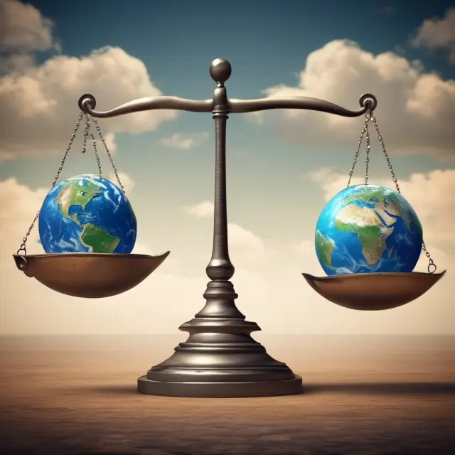 An image of Earth holding a balance scale between 