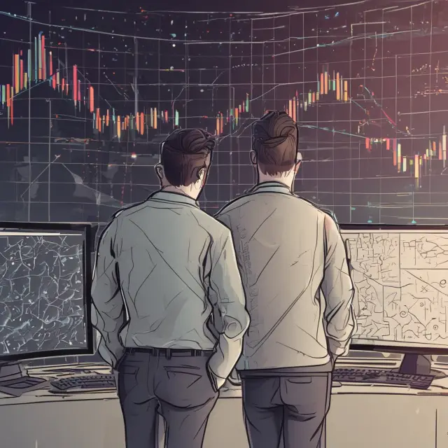 A trader examining a chart with a triple top pattern, setting profit targets at the breakout points of swing lows and trendlines