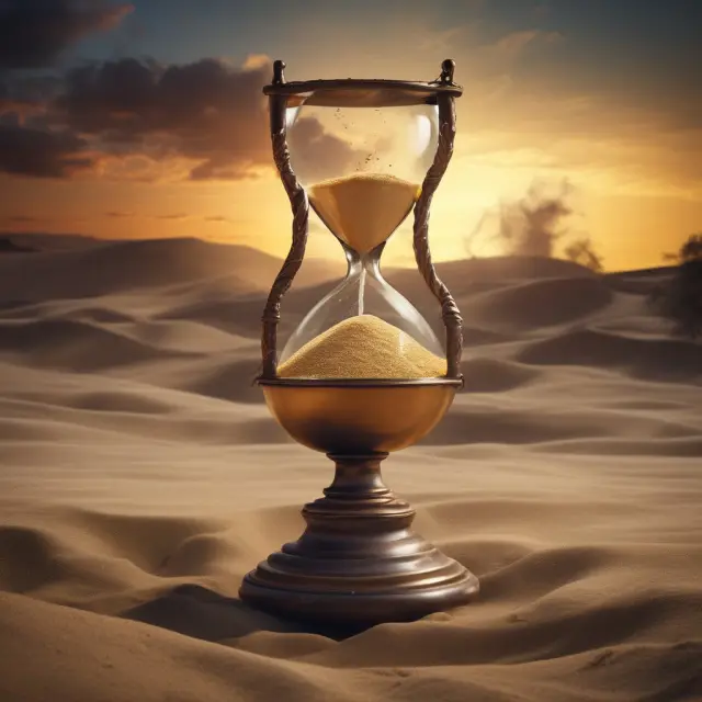 A golden hourglass pours sands into a bubbling cauldron, representing the significant impact of triple witching on financial markets