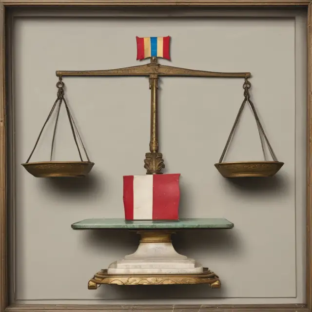 A medieval scale adorned with a French flag and a troy ounce weight, representing the origins of this historical unit