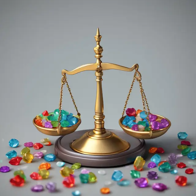 Comparison image: Carat scales holding individual gems, representing carat weight; Troy ounce symbol with a pile of gemstones signifying troy ounces for larger collections