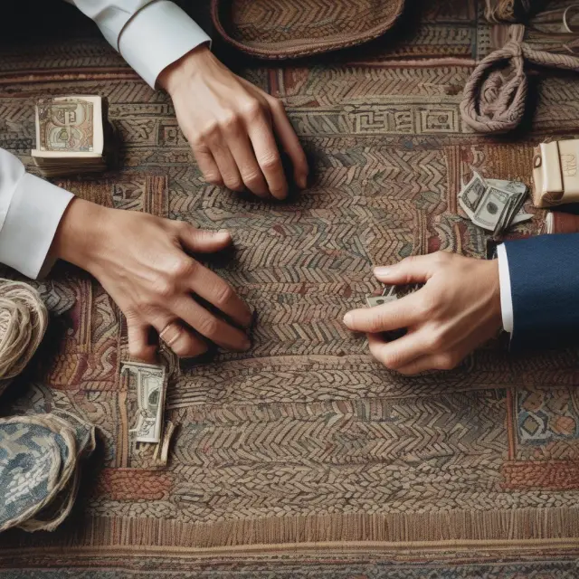 Two hands intricately weaving a colorful carpet, symbolizing TRS investment strategies, securing a comfortable retirement.