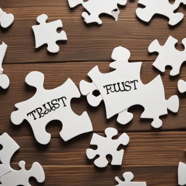 Grantor, trustee, and beneficiary working together like interconnected puzzle pieces to form a successful trust fund
