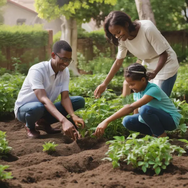 Grantor, trustee, and beneficiaries cultivating a trust fund amidst a flourishing garden filled with financial assets