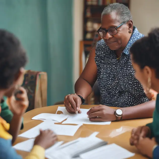 A beneficiary and a trustee in deep discussion over a table, symbolizing open communication about the rights and duties within a trust arrangement