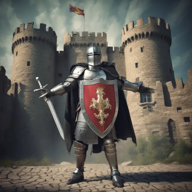 Knight protecting a castle constructed from bond documents, emphasizing the trustee