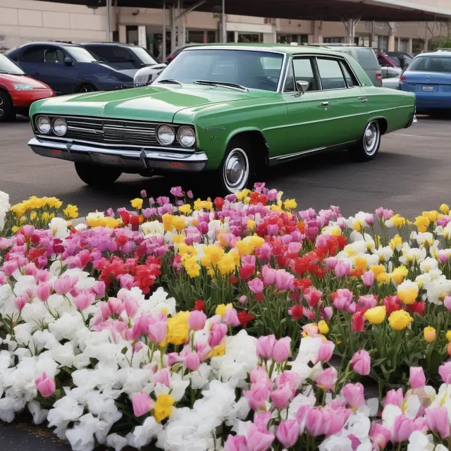 A prosperous car dealership nurturing its high-value vehicle inventory with trust receipt financing, banks as the supporting soil.