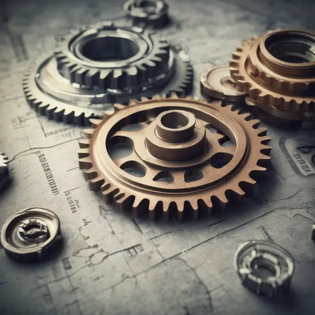 Gears interconnected and turning, symbolizing industrial progress, with trust receipts acting as lubricant