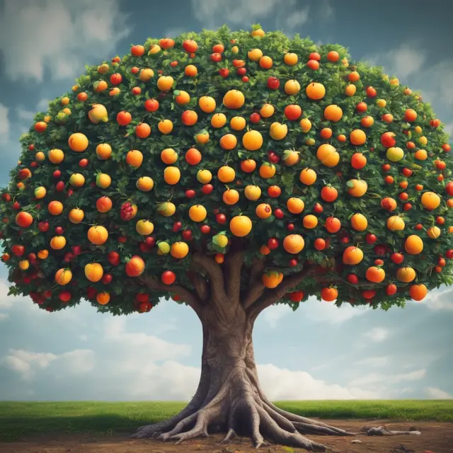 A tree laden with different fruits symbolizing charitable, investment, and other trusts, illustrating the variety of trust services offered.