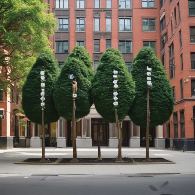 Three stately trees symbolizing Northern Trust, Bessemer Trust, and U.S. Trust, displaying their respective asset sizes and fees in a flourishing wealth garden.