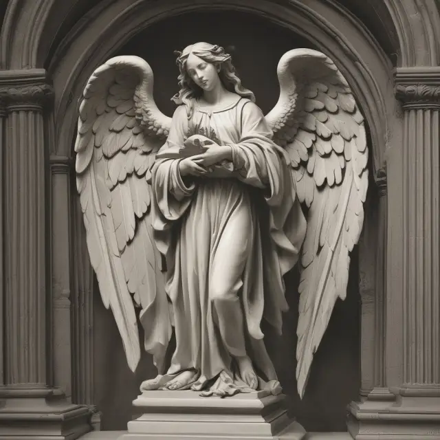 Guardian angel overseeing a treasure chest, managing assets for multiple beneficiaries