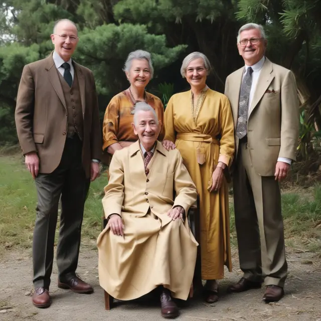 Three generations of trustees, skillfully managing wealth through the ages, with golden threads symbolizing growth and continuity.